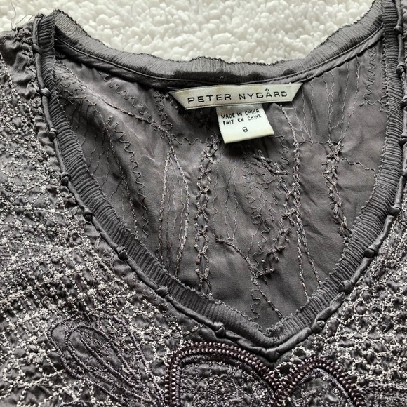 Peter Nygard floral cap short sleeve gray v neck lace blouse… - Picture 3 of 6
